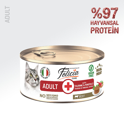Felicia - Felicia 85 gr Sığır Etli Ezme Yetişkin Kedi Konserve Maması 24 Adet