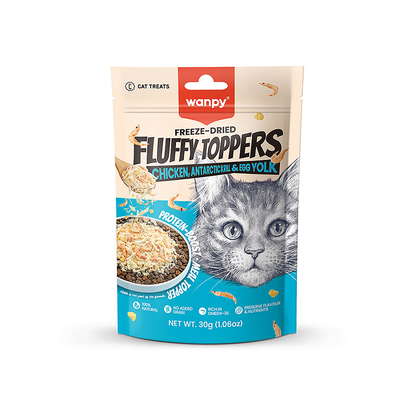 Wanpy - Wanpy Dondurularak Kurutulmuş Fluffy Toppers - Tavuk, Antarktika Krili ve Yumurta Sarısı - 30g