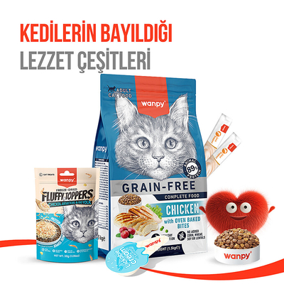 Wanpy Dondurularak Kurutulmuş Fluffy Toppers - Tavuk, Antarktika Krili ve Yumurta Sarısı - 30g - Thumbnail