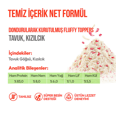 Wanpy Dondurularak Kurutulmuş Fluffy Toppers - Tavuk & Kızılcık - 30g - Thumbnail