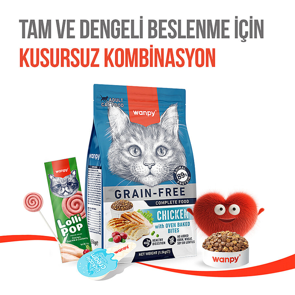 Wanpy Kediler İçin Dondurularak Kurutulmuş Lolipop - Kızılcık - 1.4 g*10'lu