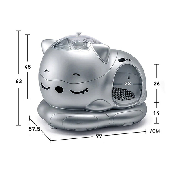 WooHuloo Pro Otomatik Kedi Tuvaleti Cool Silver