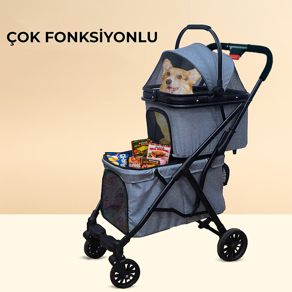 Bndc-201 Pet Arabası 2 Katlı Gri