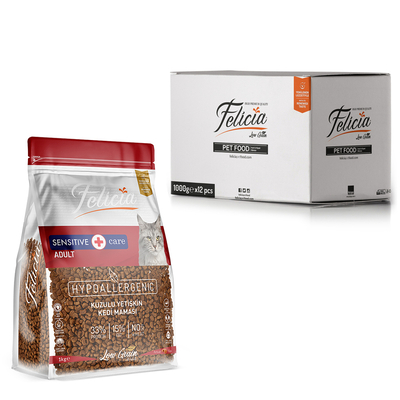 Felicia - Felicia 12x1 Kg Kolajenli Kuzulu Az Tahıllı Yetişkin Kedi Maması HypoAllergenic Kedi Maması