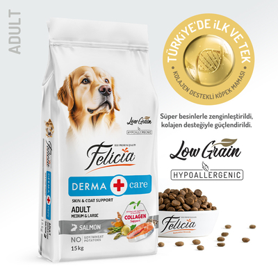 Felicia 15 Kg Kolajenli Somonlu Az Tahıllı M/Large Yetişkin Köpek Maması Breed HypoAllergenic Köpek Maması - Thumbnail