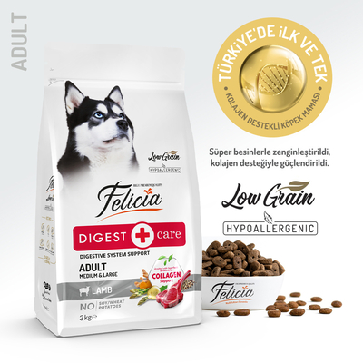 Felicia 3 Kg Kolajenli Kuzulu Az Tahıllı M/Large Yetişkin Köpek Maması Breed HypoAllergenic Köpek Maması - Thumbnail
