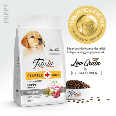 Felicia 3 Kg Kolajenli Kuzulu Az Tahıllı Flexi Size Yavru Köpek Maması HypoAllergenic Köpek Maması - Thumbnail
