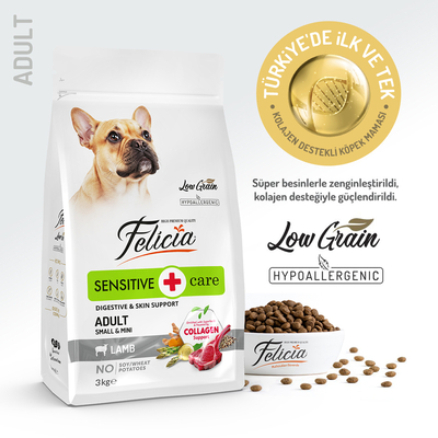 Felicia 3 Kg Kolajenli Kuzulu Az Tahıllı Small/Mini Yetişkin Köpek Maması HypoAllergenic Köpek Maması - Thumbnail