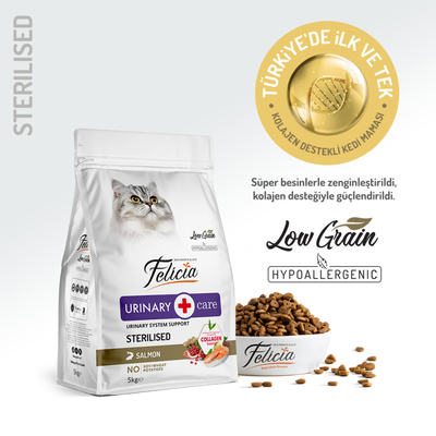 Felicia - Felicia 5 Kg Kolajenli Somonlu Az Tahıllı Kısırlaştırılmış Kedi Maması HypoAllergenic Kedi Maması