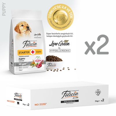 Felicia 6 Kg (2x3 Kg) Kolajenli Kuzulu Az Tahıllı Flexi Size Yavru Köpek Maması HypoAllergenic Köpek Maması - Thumbnail