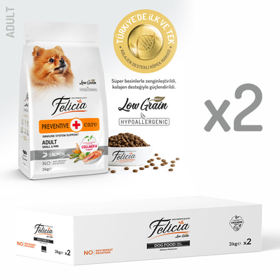 Felicia - Felicia 6 Kg (2x3 Kg) Kolajenli Somonlu Az Tahıllı Small/Mini Yetişkin Köpek Maması /Mini HypoAllergenic Köpek Maması
