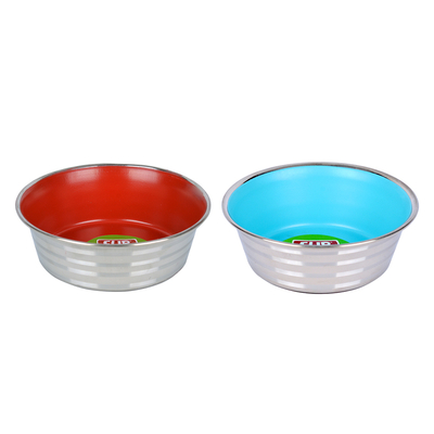 Flip - KE 1300PSR Çizgi Desenli Renkli Silikon Tabanlı Çelik Mama Kabı 13 cm