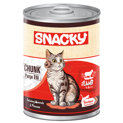Snacky - Snacky 12'li Koli-400 gr Chunk/Konserve Kuzulu Sterilised Kedi