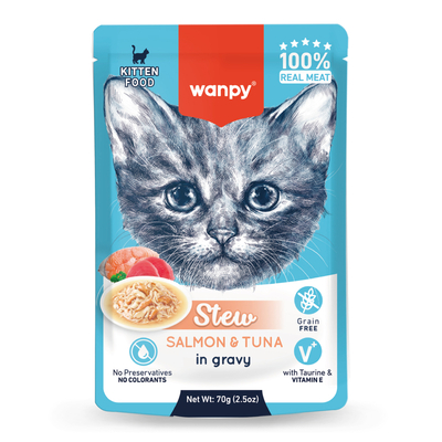 Wanpy - Wanpy 70g Pouch Somon&Ton Balıklı Yaş Kedi Maması 10 Adet.