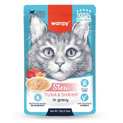 Wanpy - Wanpy 70g Pouch Ton Balık&Karidesli Yaş Kedi Maması 10 Adet.
