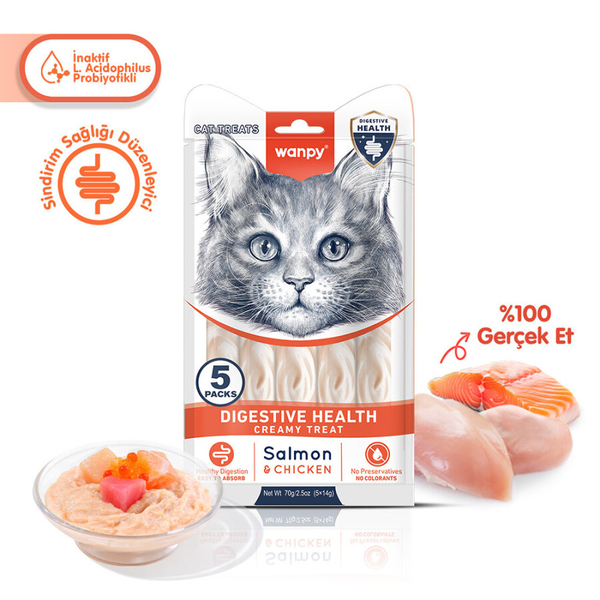 Wanpy Digestive Health Somon Balığı&Tavuk 12'li-F.Krema Ödül 5x14gr