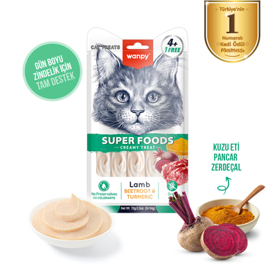 Wanpy Superfood Kuzulu, Pancar & Zerdeçallı 12’li – Krema Kedi Ödülü 5×14 g - Thumbnail