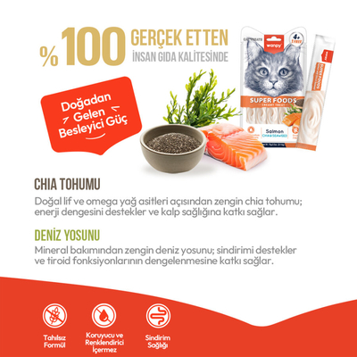 Wanpy Superfood Somonlu, Chia & Deniz Yosunlu 12’li – Krema Kedi Ödülü 5×14 g - Thumbnail