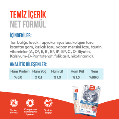 Wanpy Superfood Ton Balıklı, Yaban Mersini & Kızılcıklı 12’li – Krema Kedi Ödülü 5×14 g - Thumbnail