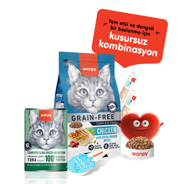 Wanpy Tahılsız Kedi %100 Gerçek Et 375 gr Ton Balıklı Konserve 12 Adet