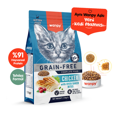 Wanpy - Wanpy Tahılsız Tavuklu Yavru Kedi Maması 1,5 kg