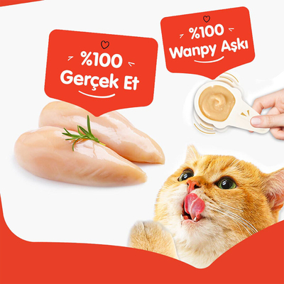 Wanpy Tavuklu 10*16 gr Kaşıklı Kedi Ödül Kreması - Thumbnail