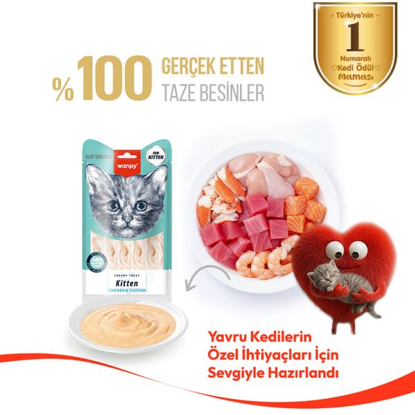 Wanpy Tavuklu & Morinalı 12’li – Yavru Kedi Krema Ödülü 5×14 g
