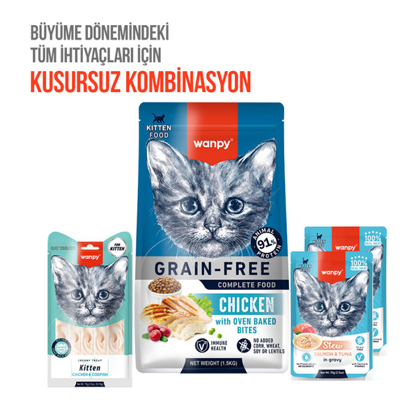 Wanpy Tavuklu & Morinalı 12’li – Yavru Kedi Krema Ödülü 5×14 g